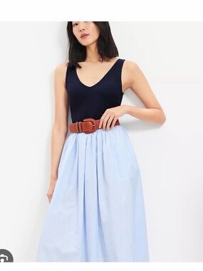 LOFT Women's Light Blue Pinstripe Midi Dress